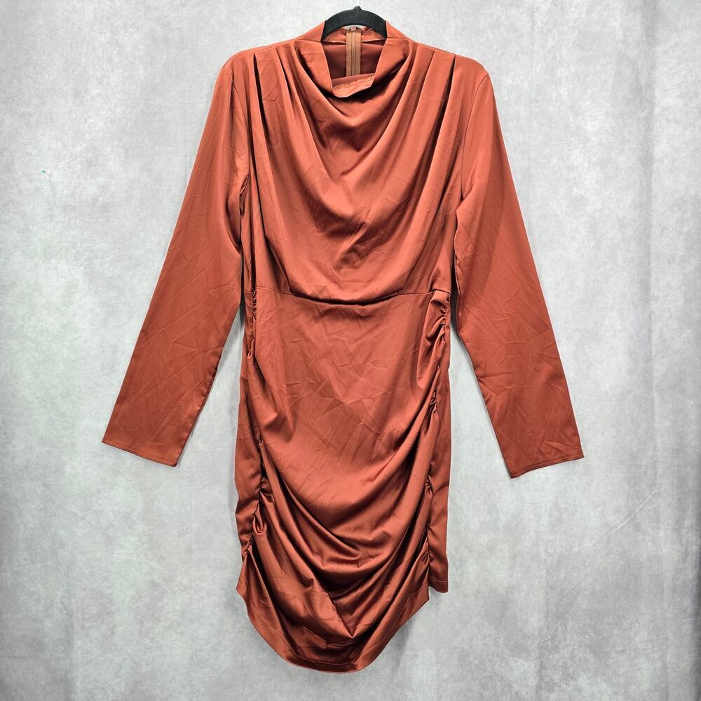 Brown Copper‎ Drape Long Sleeve Zipper Party Y2K Indie Dress Medium 8/10